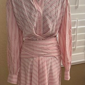 Isabel Marant Silk Pink Striped Long Sleeve Dress